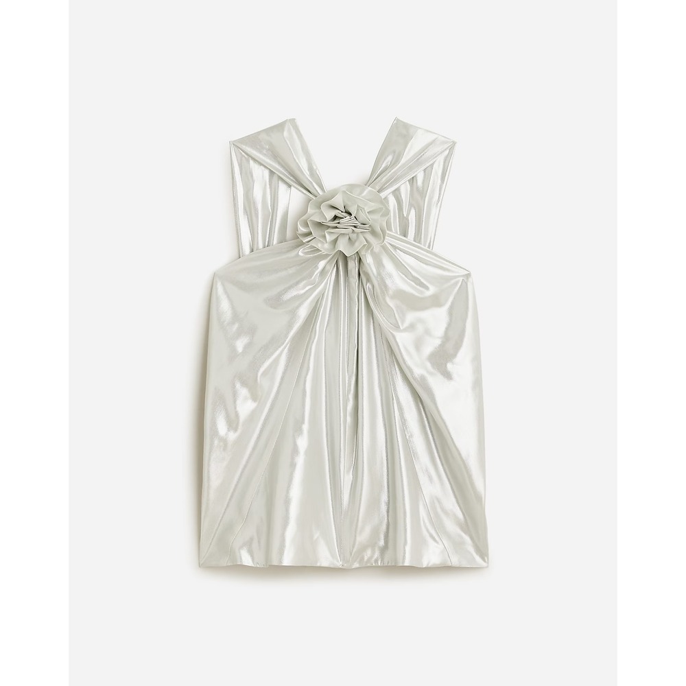 J Crew Women Collection Rosette Halter Top Silver Metallic Shimmer Blouse Size S